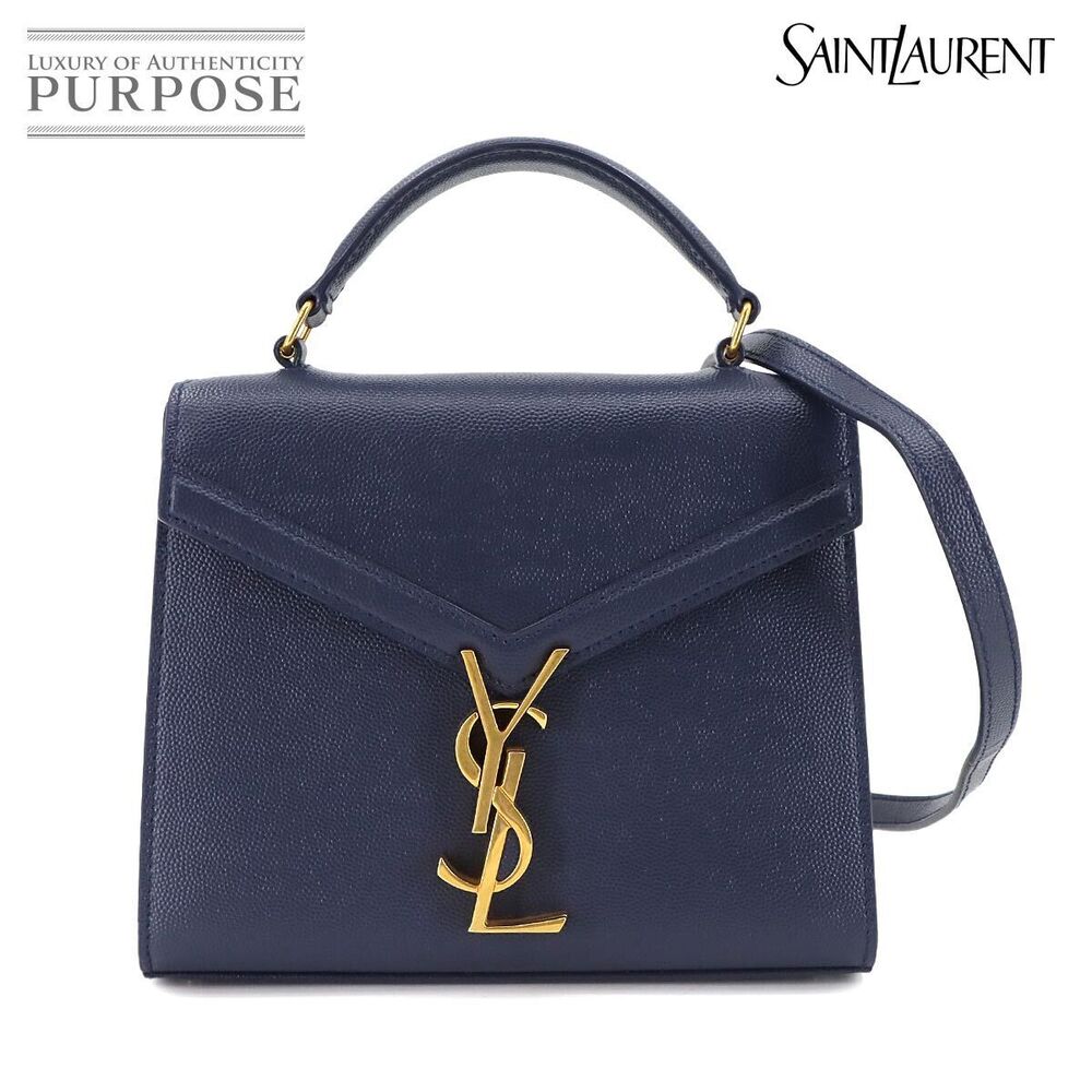 Saint Laurent Cassandra Top Handle Hand Shoulder Bag Leather Navy Blue